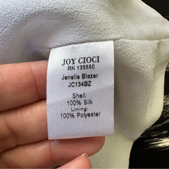 Joy Cioci Womens Jenelle Blazer 100% Silk Zipper Size 4 USA Ruffle Stripe Black - Picture 6 of 13